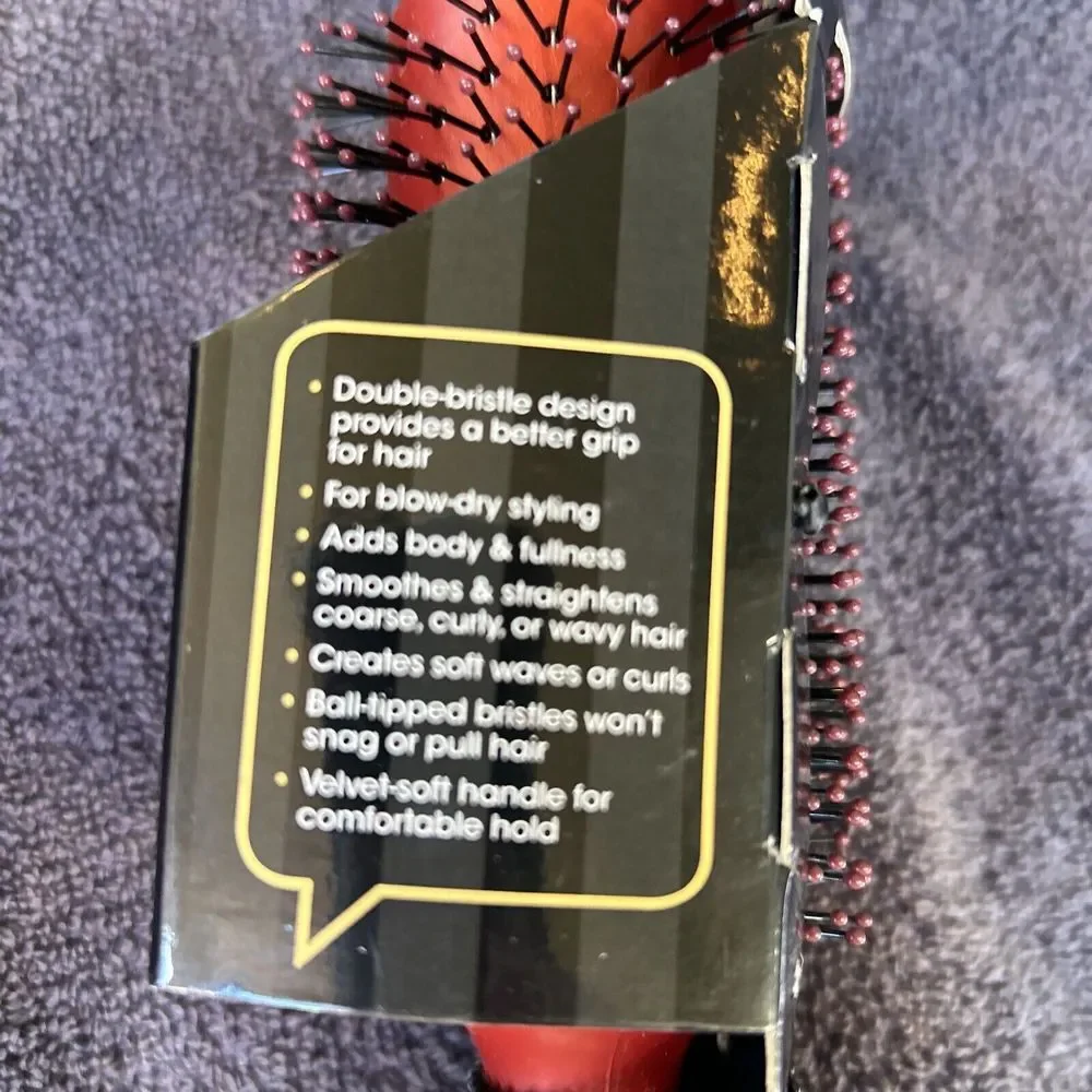 Conair Velvet Touch Hair Brush Style Volumize Vented Red Gold Soft Grip Handle